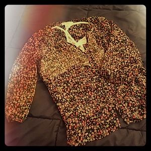 Flowered Navy Sheer Full Button Top